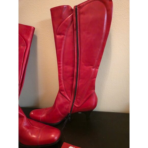 Hugo Boss NOS 1990s Red Leather Knee-High Boots Paula DM 37 Made in Italy - Picture 14 of 14